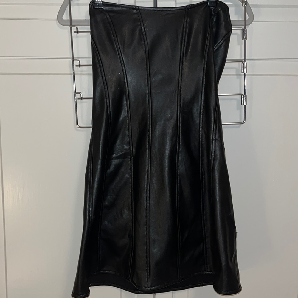 Forever 21 strapless black leather dress